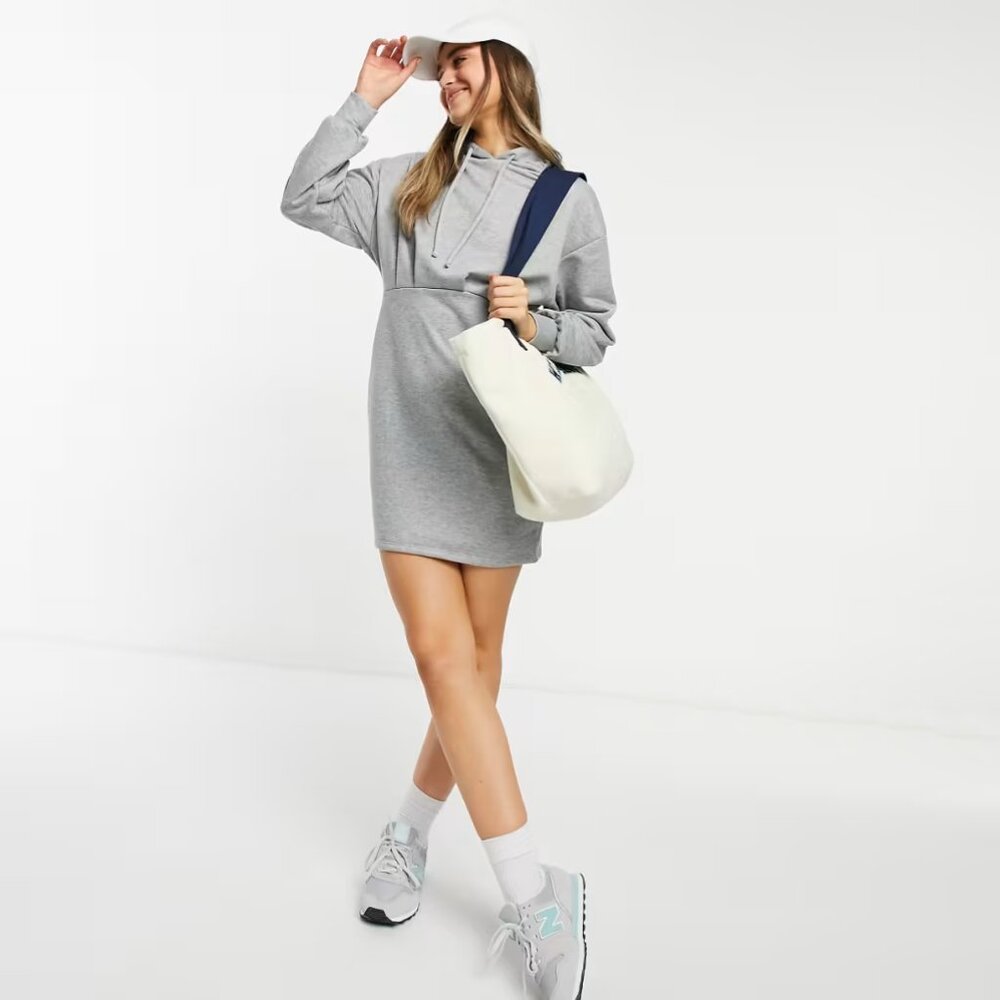New Look Hoodie Dress in Gray Heather